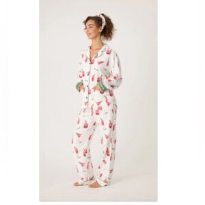 NWT PJ Salvage Cranberries & Cocktails Classic Flannel PJ Set (Ecru) - XS, S